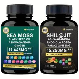 15-in-1 Sea Moss & 8-in-1 Shilajit Ashwagandha Supplement Bundle Energy Mood Support 60 Capsules Each (Option: 1)
